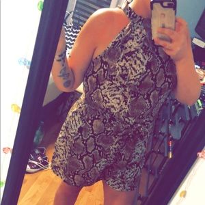 Plus Snakeskin Halter-Top Romper